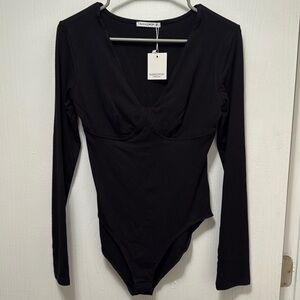 Mango Collection Black Long Sleeve  Bodysuit Size Medium